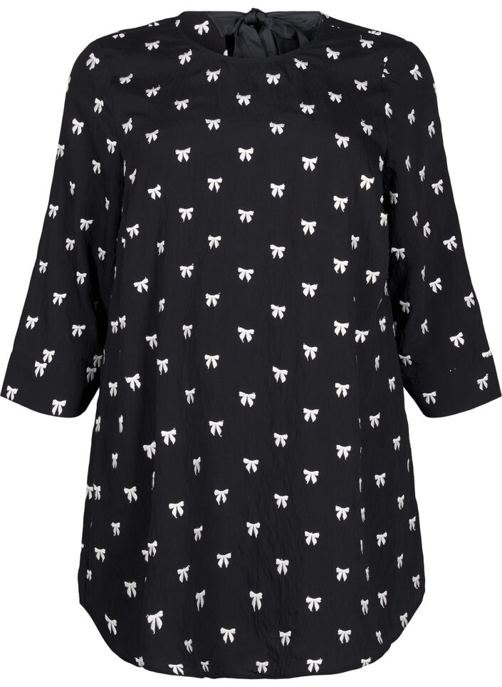 Tunic with bows and 3/4 sleeves, Black, Packshot image number 0