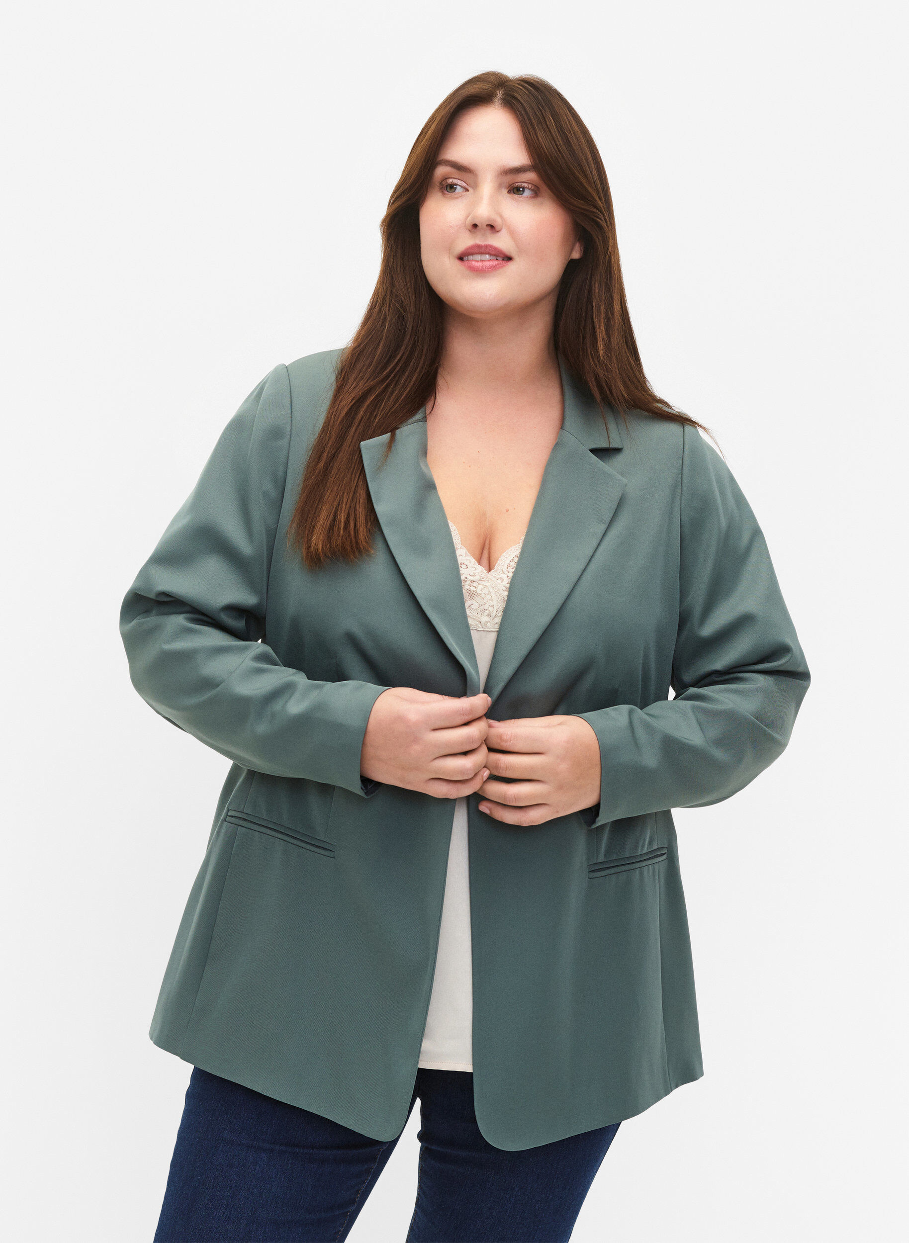 Zizzifashion Simple blazer with button, Green, Model image number 0