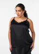 Satin strap top with lace, Black, Model image number 0