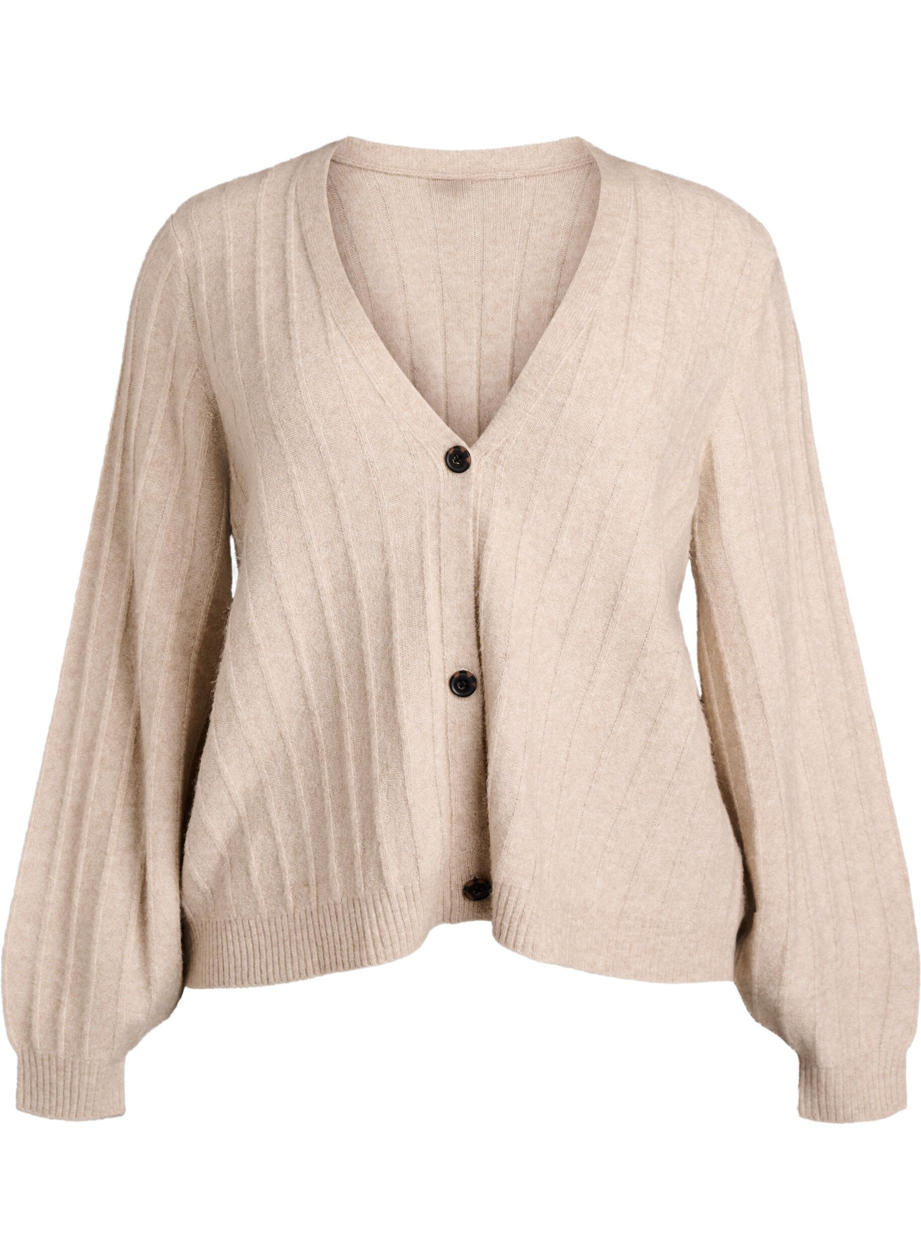 Cardigan with a ribbed texture and balloon sleeves