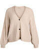 Cardigan with a ribbed texture and balloon sleeves, Beige, Packshot image number 0