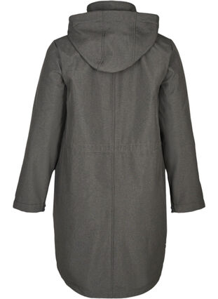 Long, hooded softshell jacket, Dark Grey Melange, Packshot image number 1
