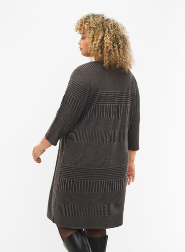 Dress with 3/4 sleeves and striped pattern, Dark Grey Mélange, Model image number 1