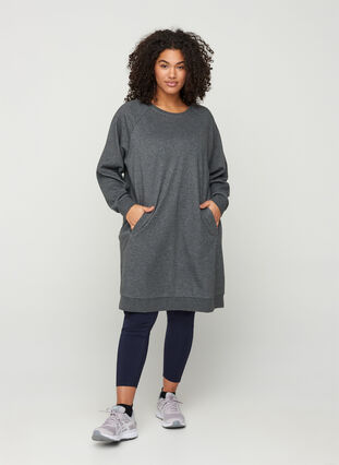 Mottled sweater dress with pockets, Dark Grey Melange, Model image number 3