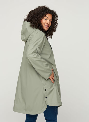 Rain coat with a hood and pockets, Vetiver, Model image number 1