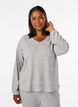 Jersey blouse with ribbed texture and V-neck, Grey, Model image number 0