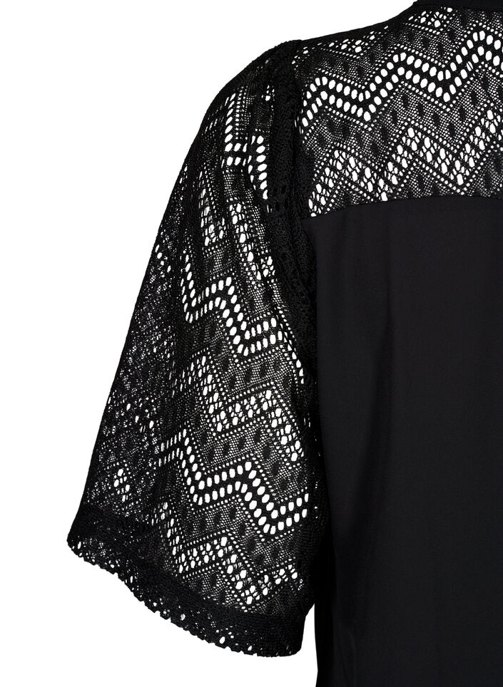 Shirt blouse with short lace sleeves, Black, Packshot image number 3