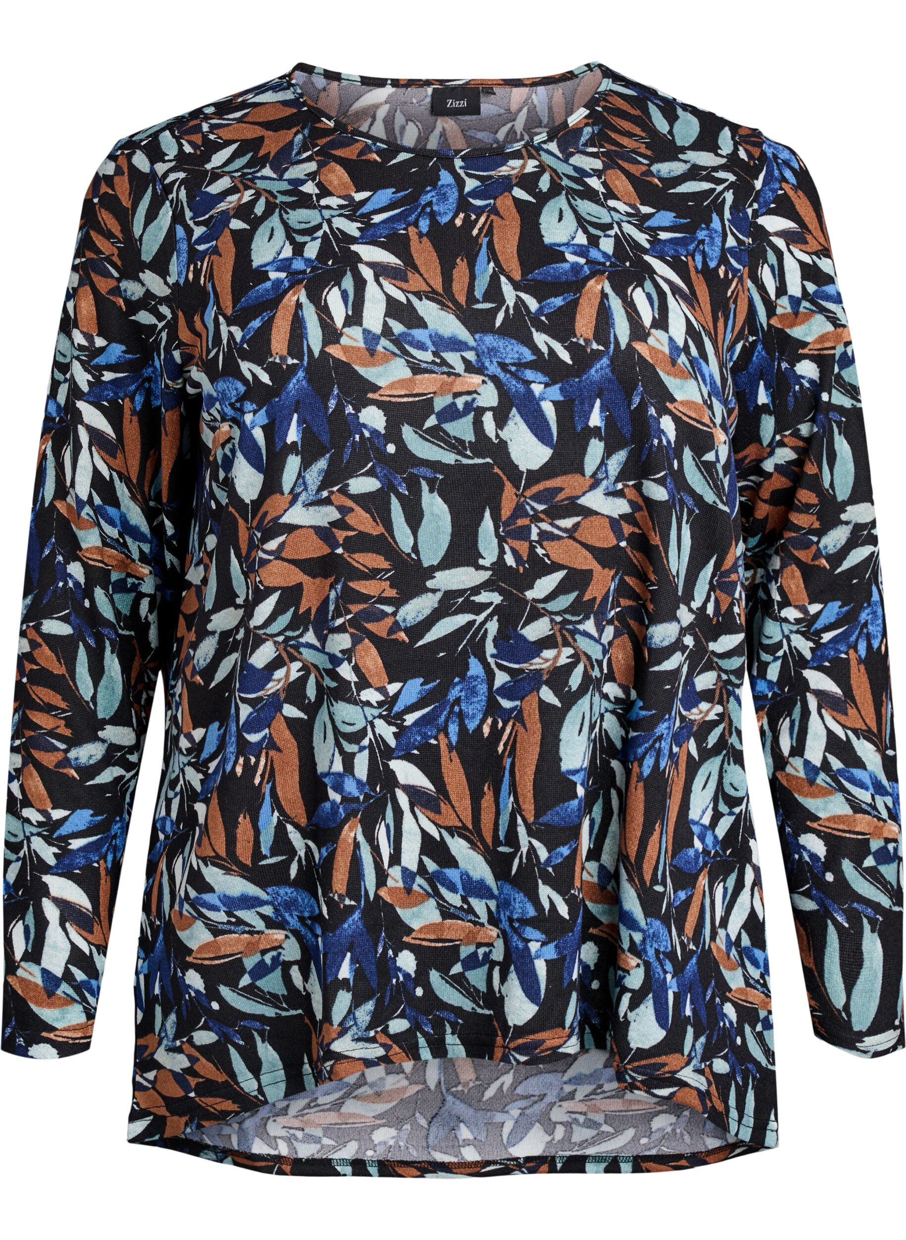 ZizzifashionPatterned blouse with long sleeves, Blue, Packshot image number 0