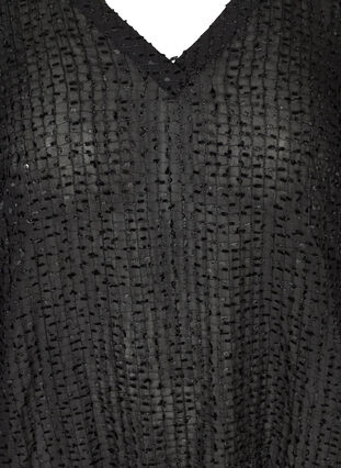 Textured blouse with smocking and a V-neck, Black, Packshot image number 2