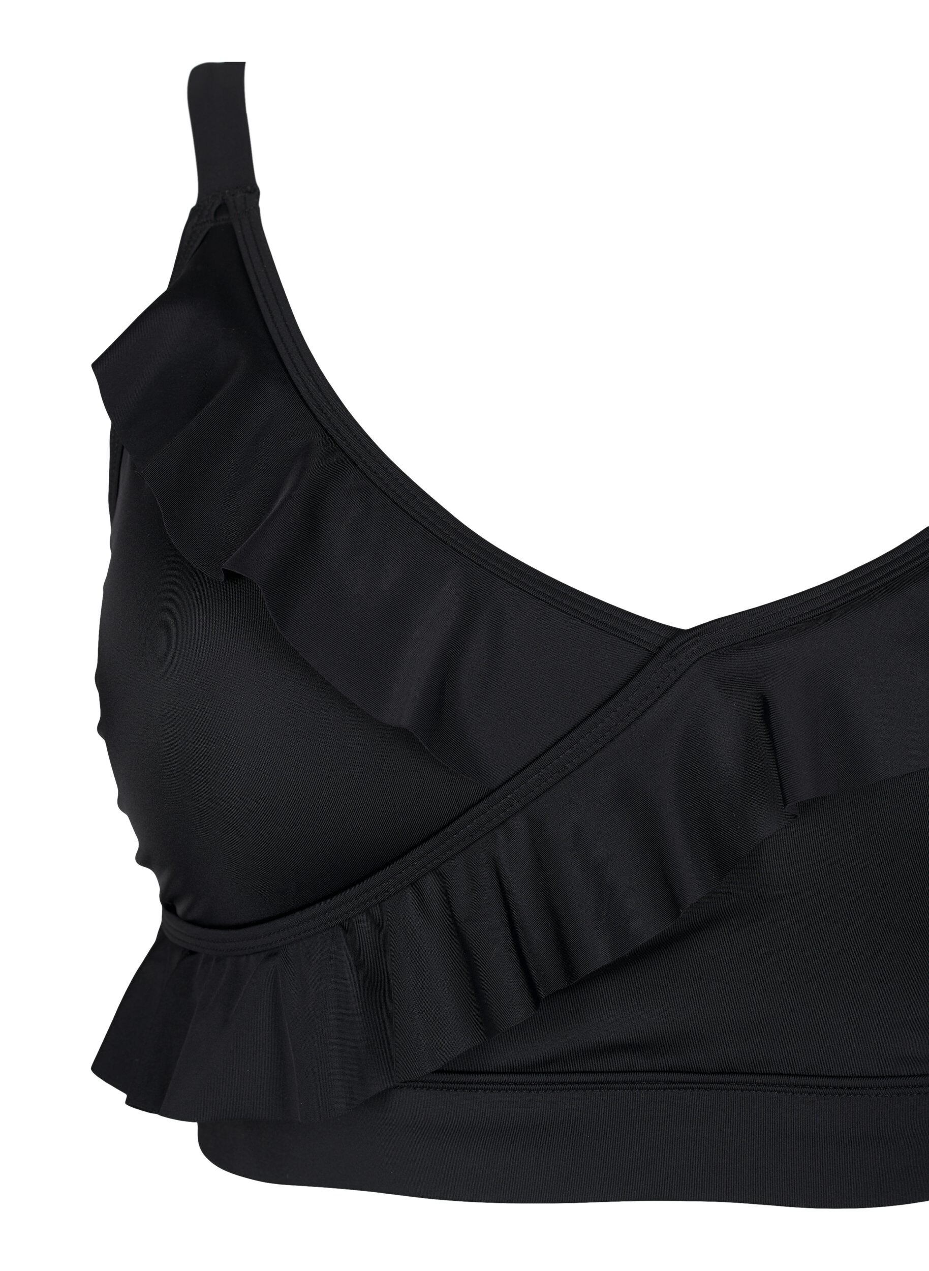 Zizzifashion Bikini top with ruffles and removable pads, Black, Packshot image number 2