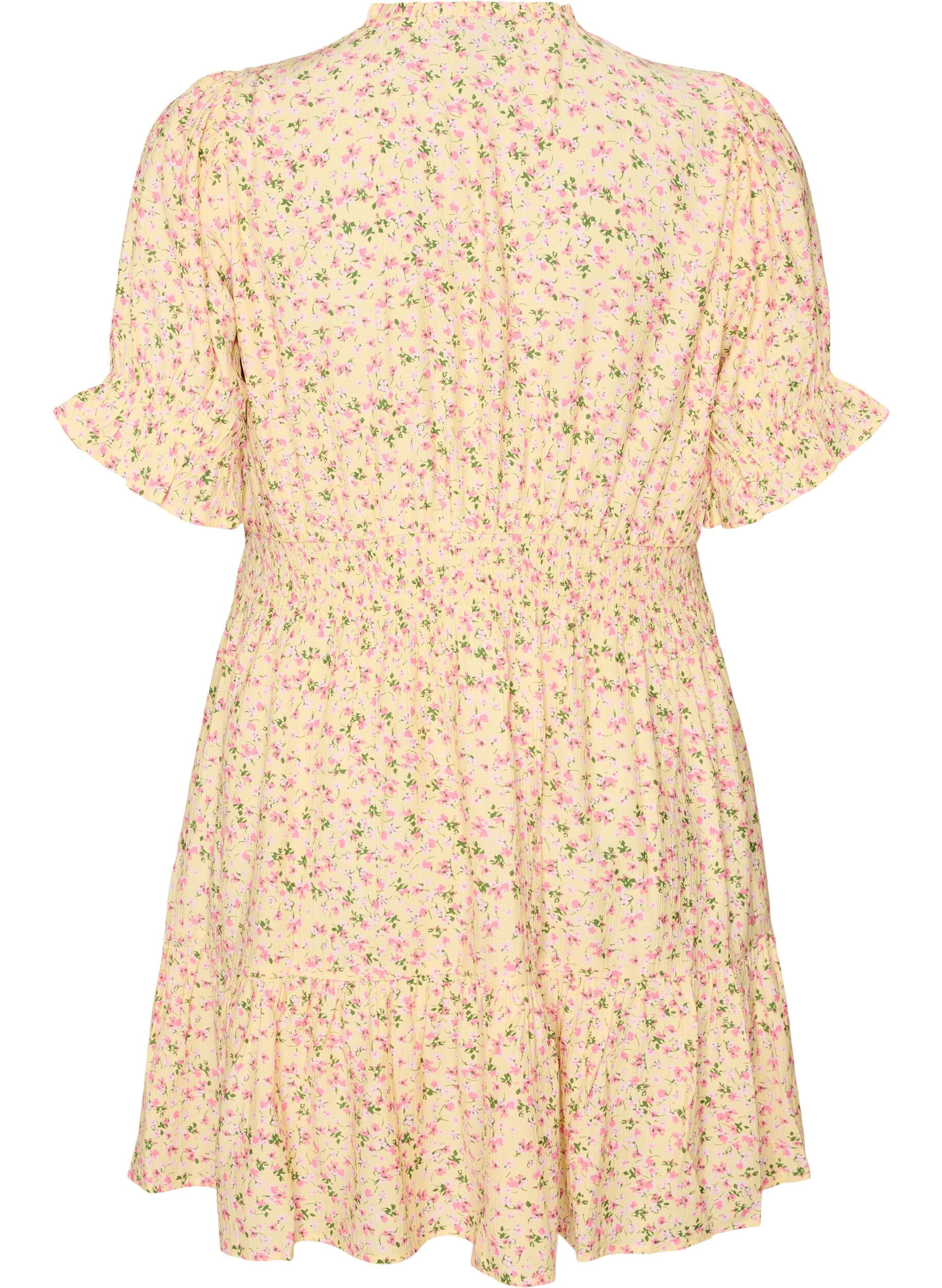 Zizzifashion Short viscose dress with ruffle details, Yellow, Packshot image number 1