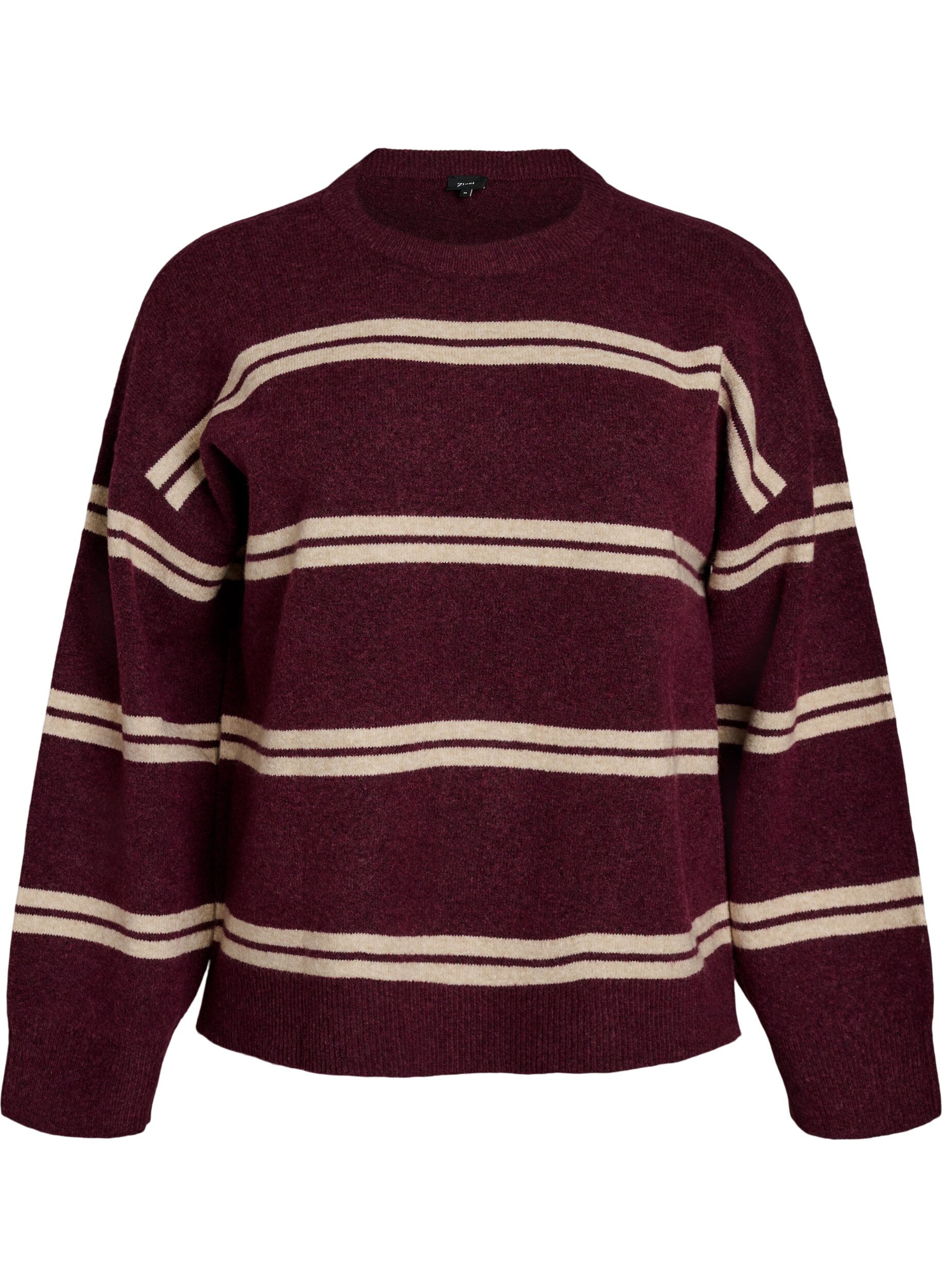 ZizzifashionKnitted blouse with double contrast stripes, Red, Packshot image number 0