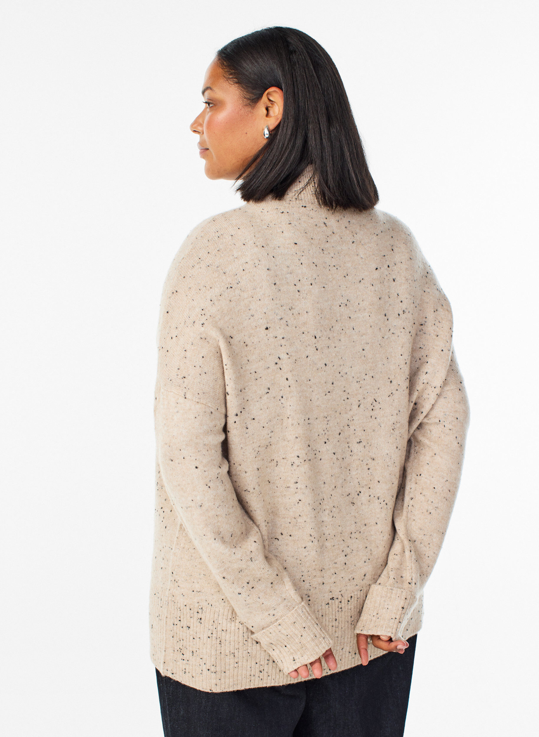 Zizzifashion Knit sweater with high neck and dotted pattern, Beige, Model image number 2