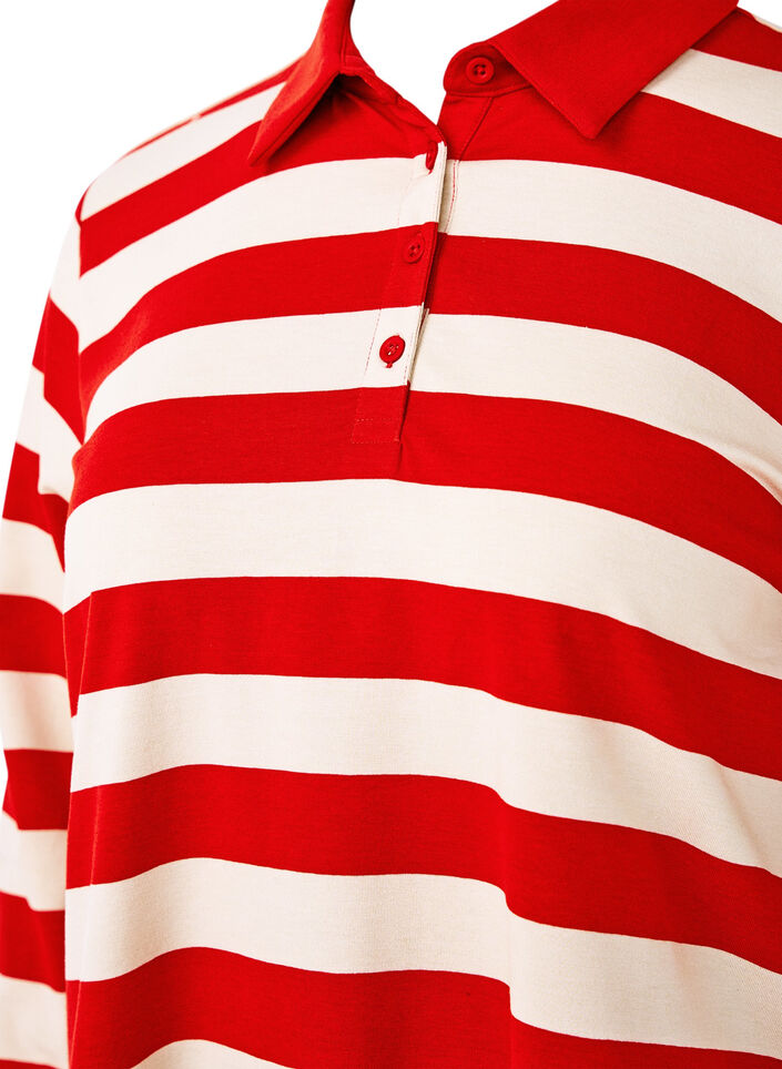 Long-sleeved polo shirt with stripes, Red, Packshot image number 2