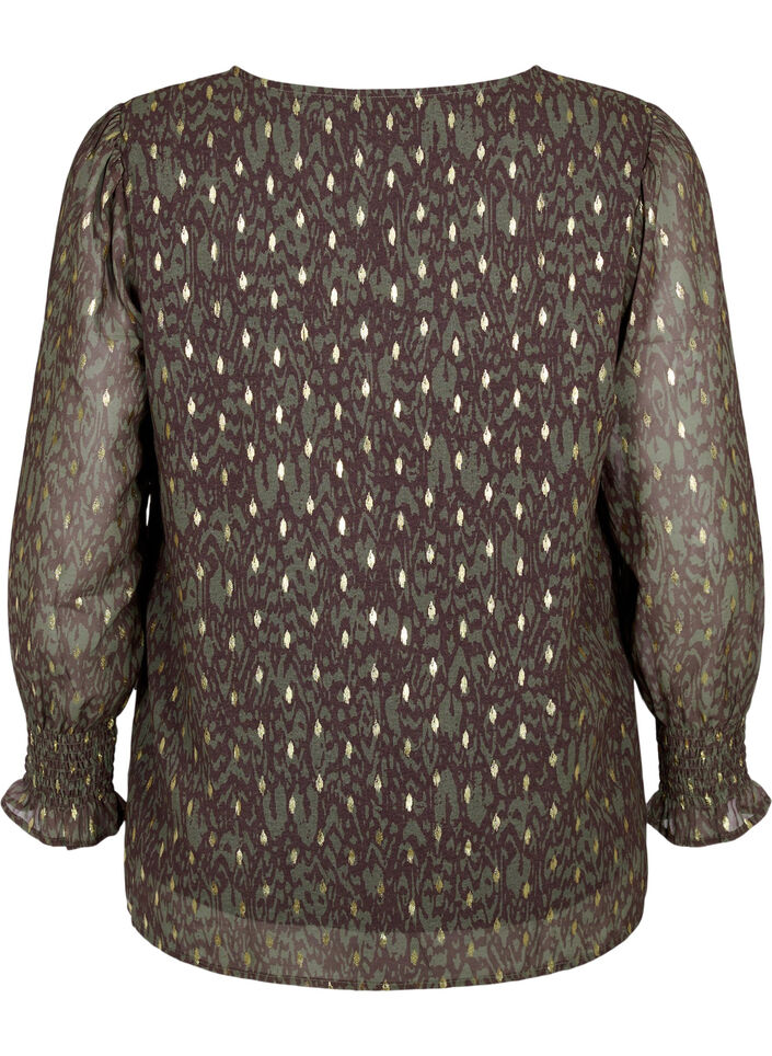 Blouse with print and long sleeves, Green Ethnic AOP, Packshot image number 1
