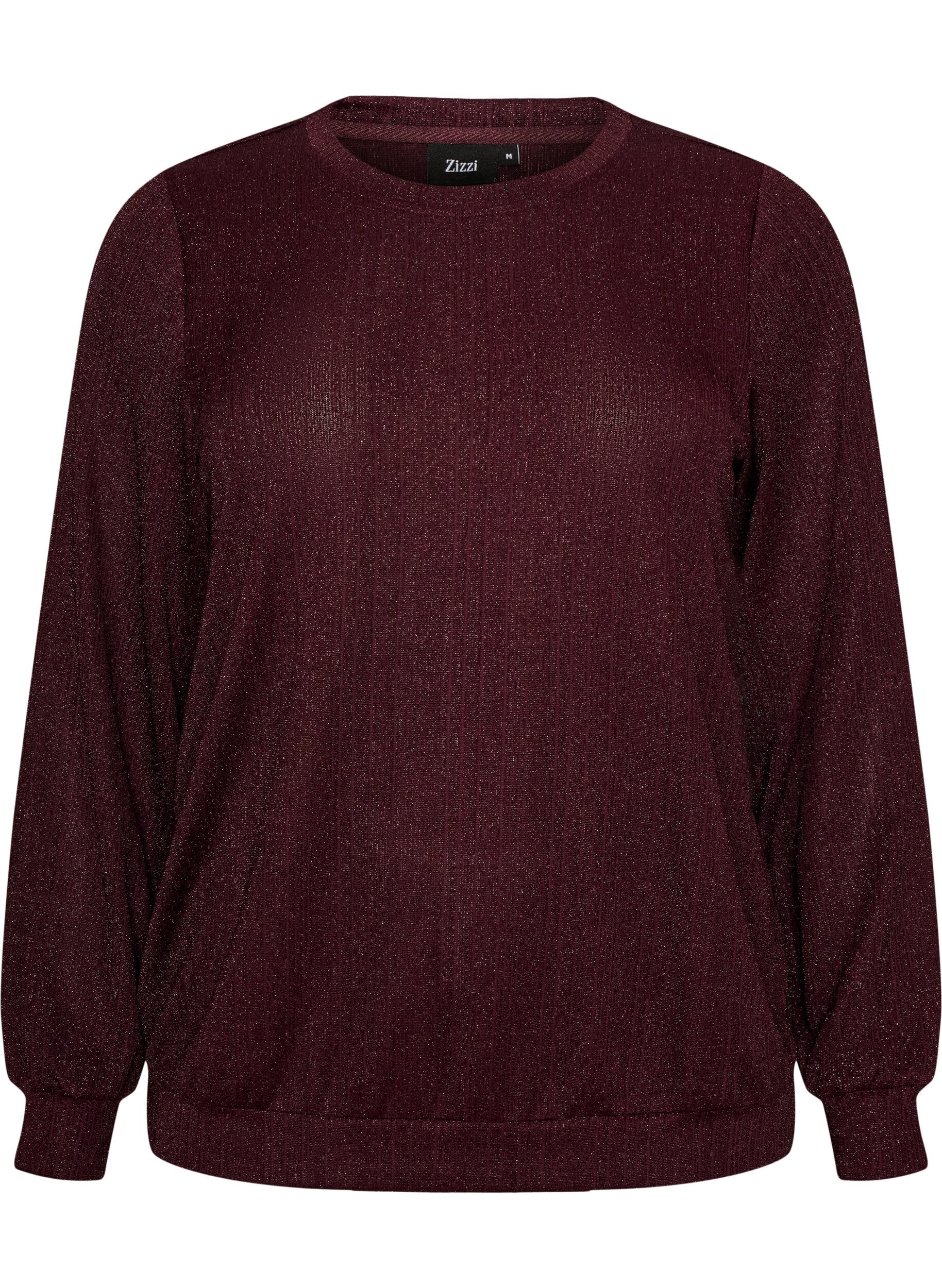 ZizzifashionBlouse with vertical texture and glitter thread, Red, Packshot image number 0