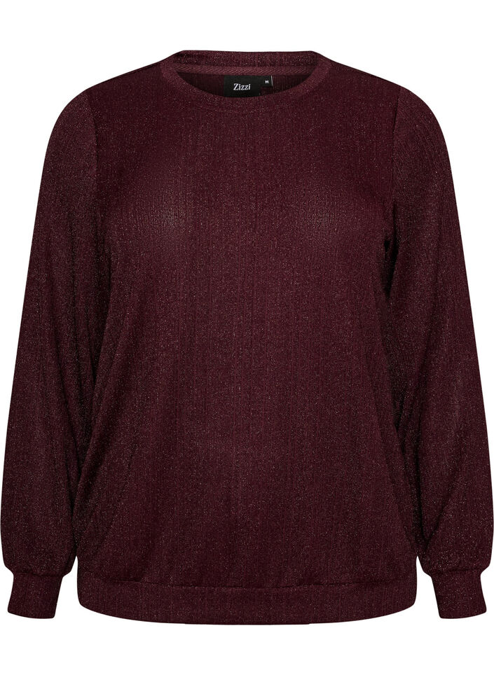 Blouse with vertical texture and glitter thread, Red, Packshot image number 0