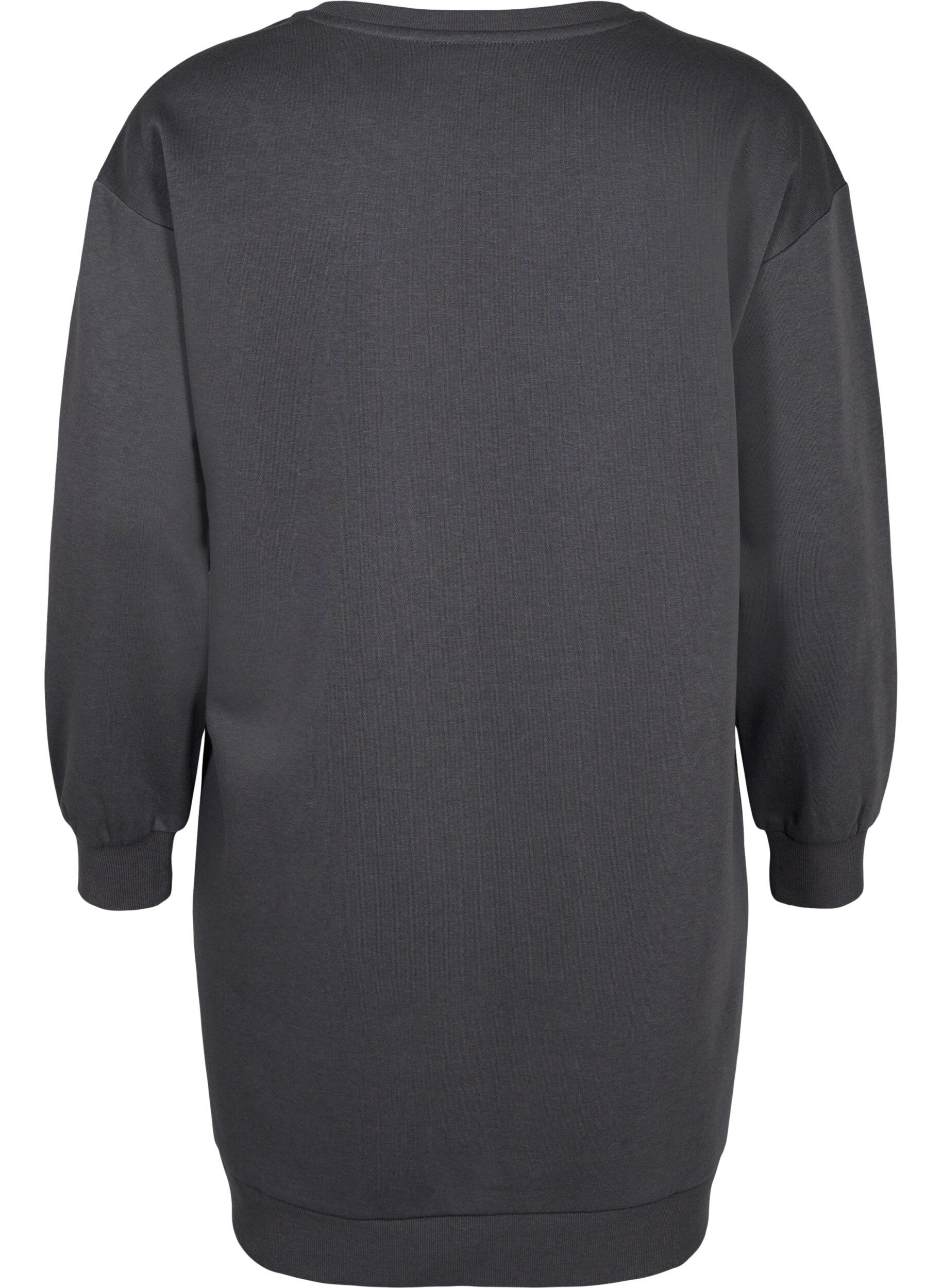 Zizzifashion Sweat dress with embroidered details, Dark Grey, Packshot image number 1