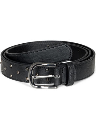 Faux leather belt with studs, Black, Packshot image number 0