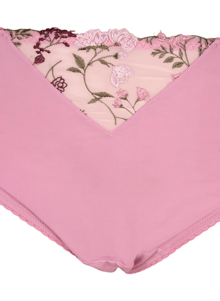 Tai briefs in microfiber with embroidered flowers, Rose, Packshot image number 2