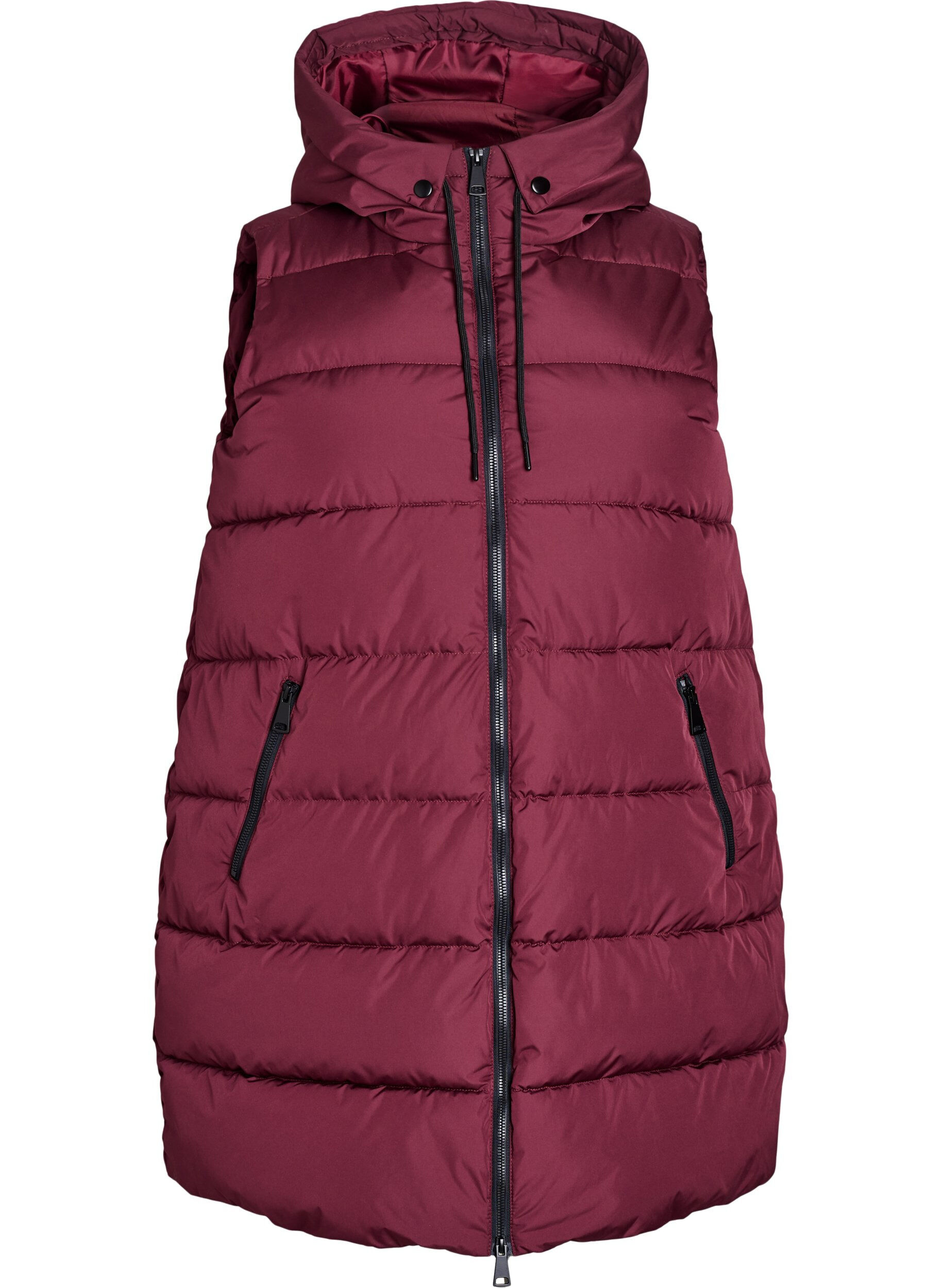 Zizzifashion Long vest with hood and pockets, Red, Packshot image number 0