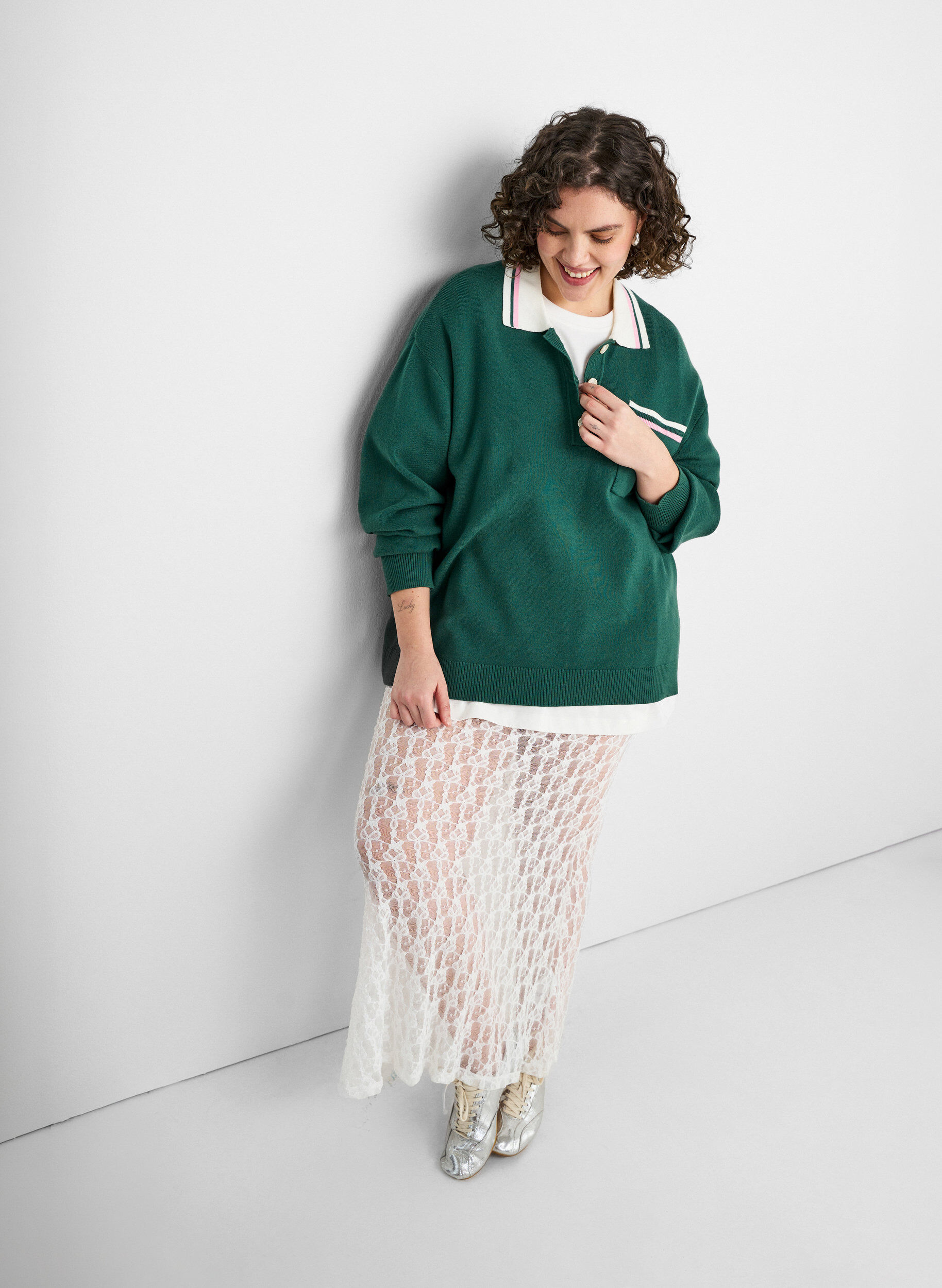 Zizzifashion Long sheer lace skirt, White, Image image number 1