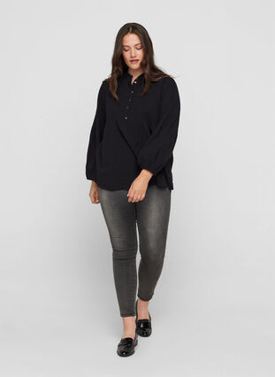 Long-sleeved blouse in cotton, Black, Model image number 2
