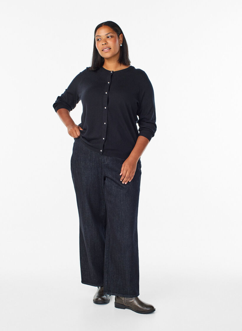Cardigan with round buttons, Black, Model image number 1