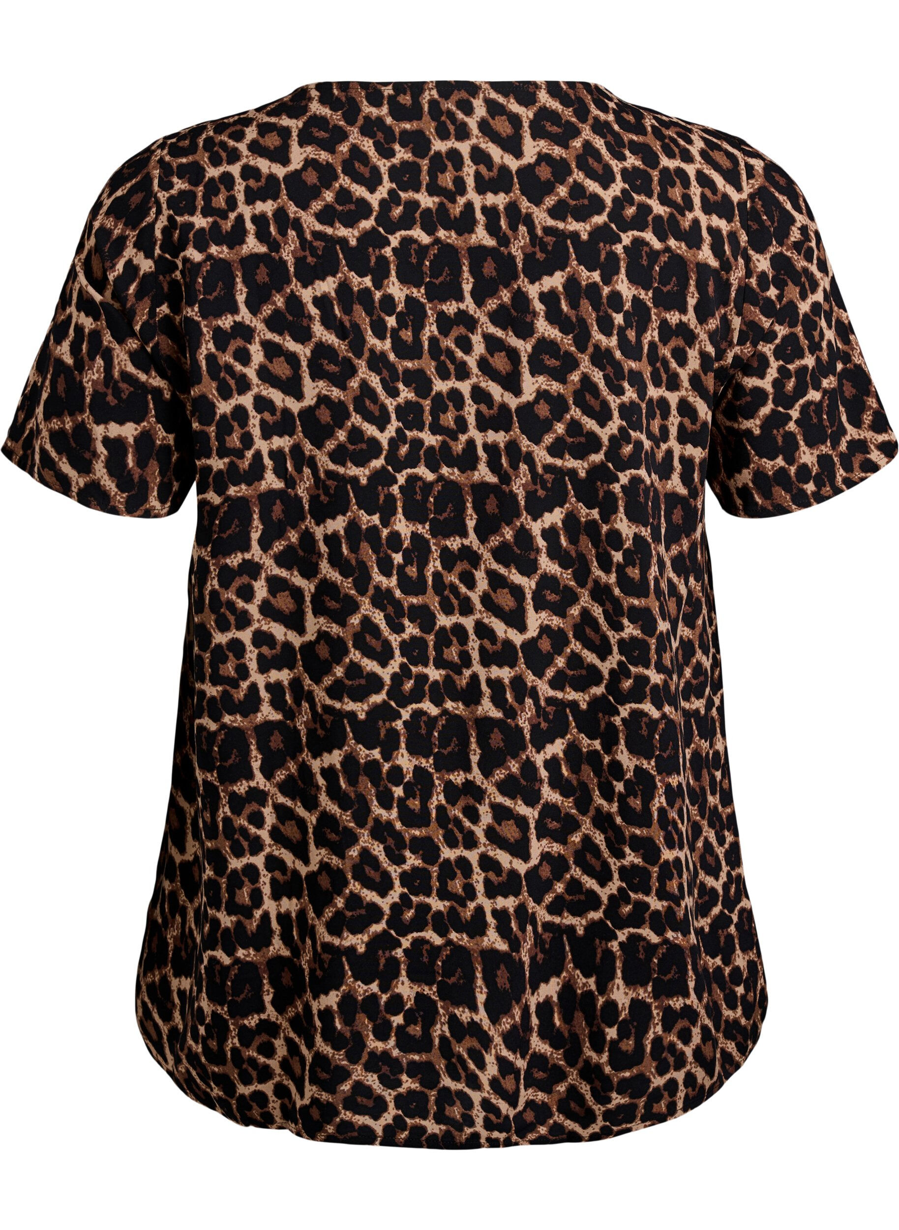 Zizzifashion FLASH - Short sleeve viscose blouse with print, Brown, Packshot image number 1