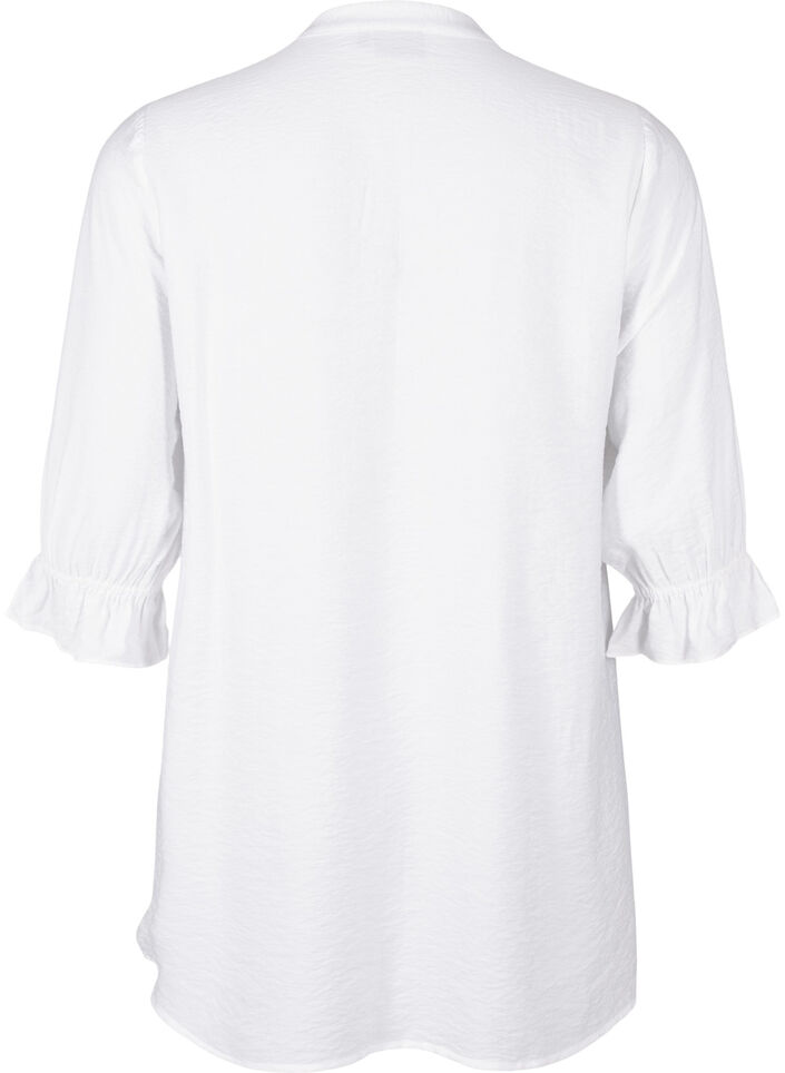 Long viscose shirt with lace detail, Bright White, Packshot image number 1