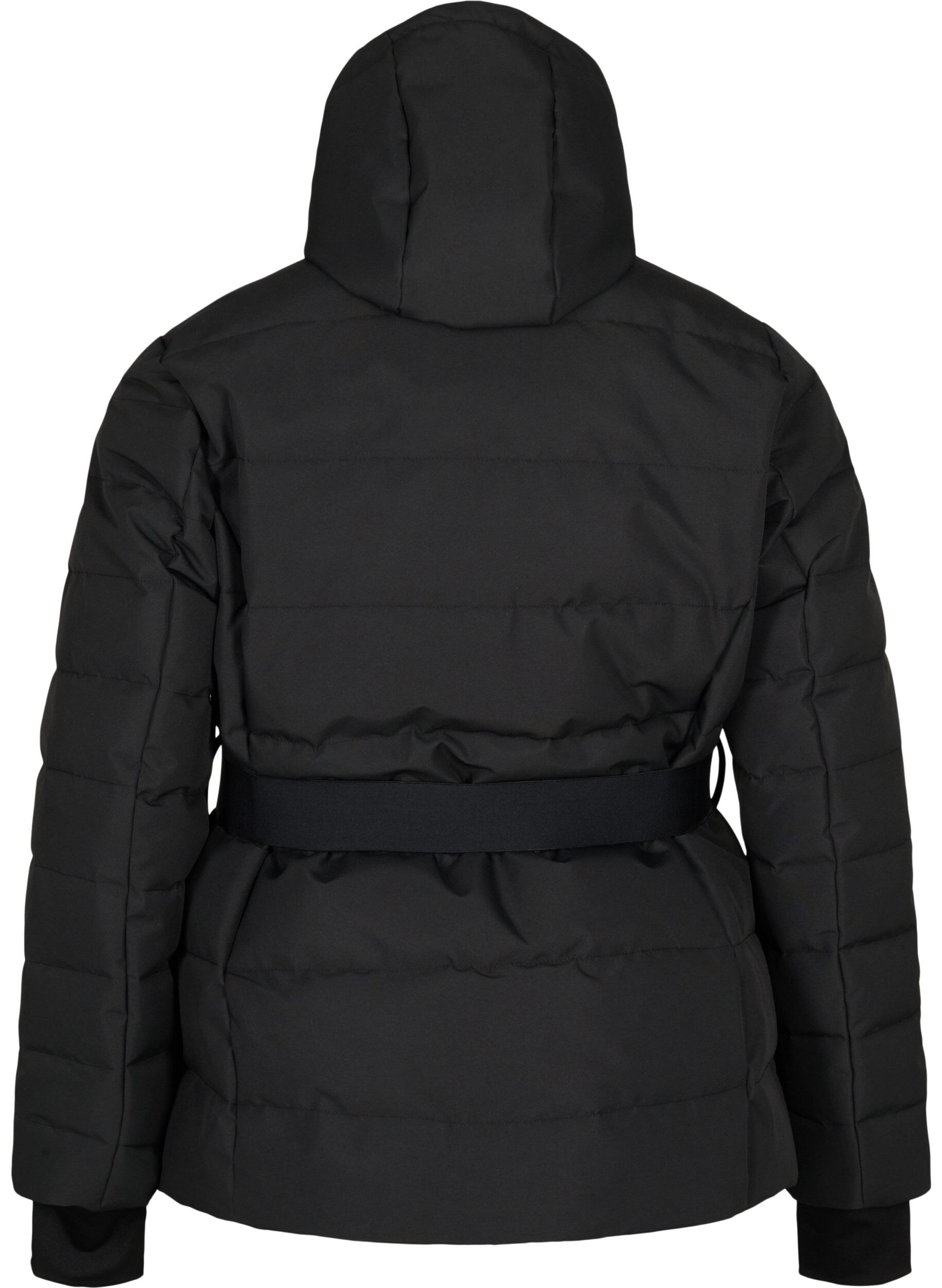 Zizzifashion Water-repellent ski jacket with hood and belt, Black, Packshot image number 1