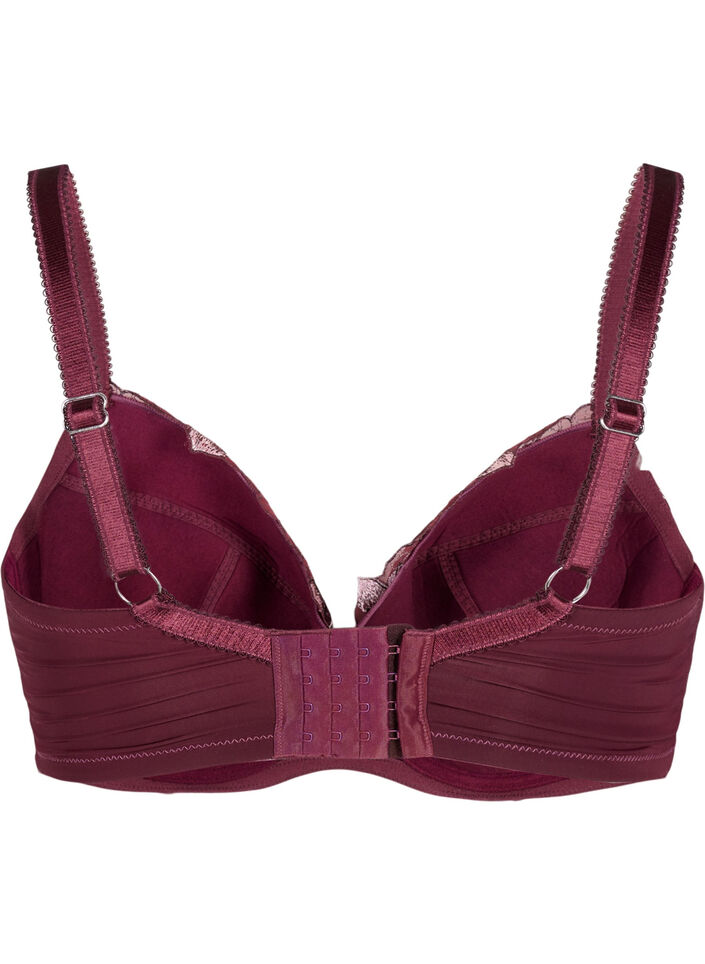 Padded bra with floral embroidery, Dark Bordeaux, Packshot image number 1
