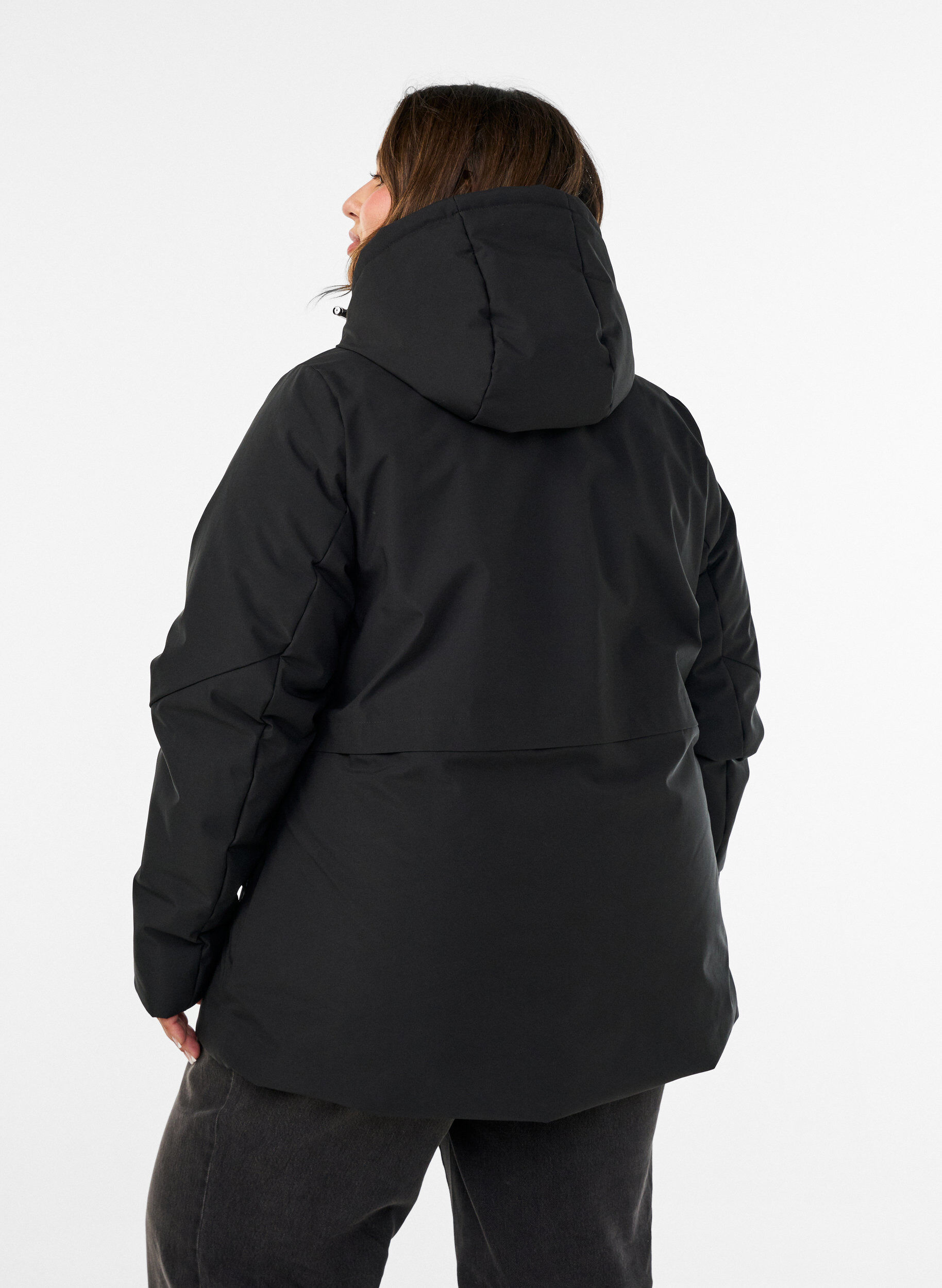 ZizzifashionWinter jacket with hood and adjustable waist, Black, Model image number 2