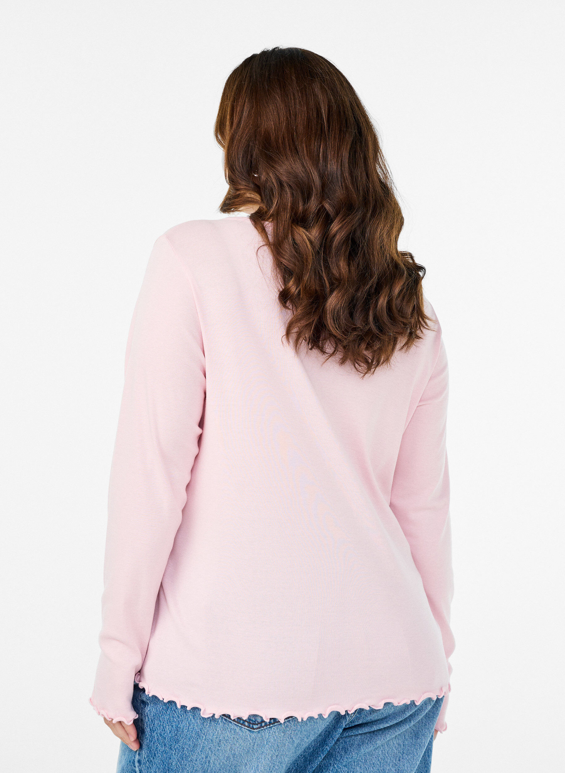 Zizzifashion Jersey blouse with buttons and wavy edges, Pink, Model image number 2