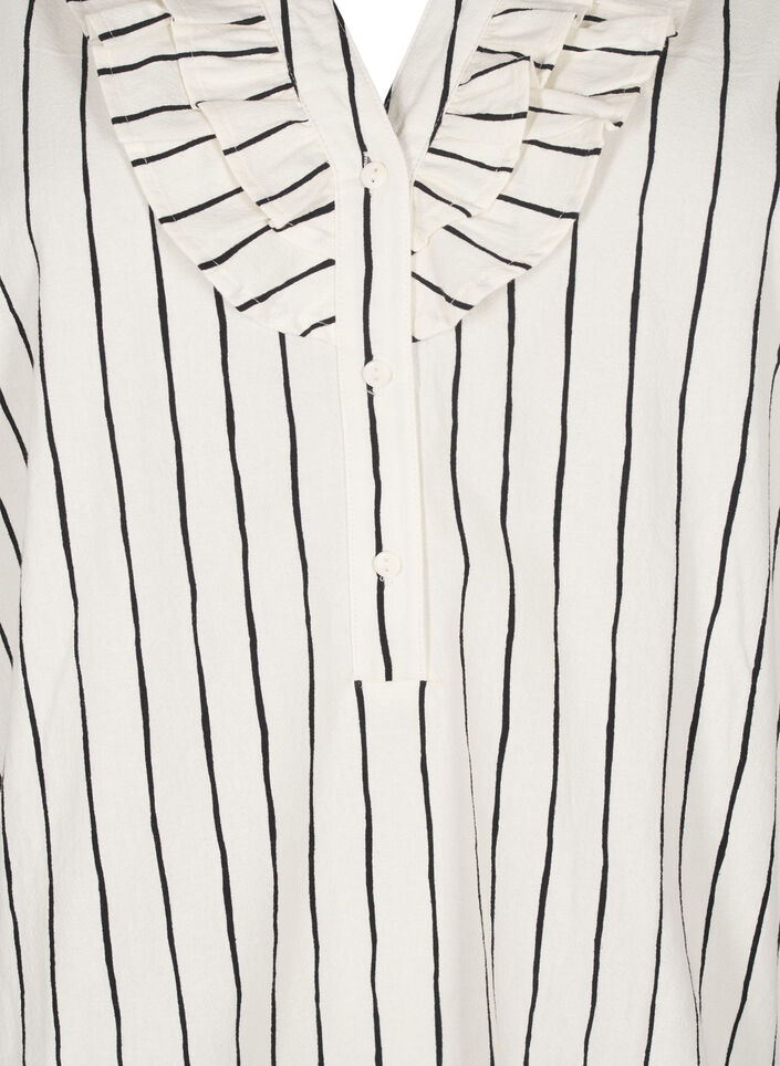 3/4 sleeve cotton blouse with stripes, Eggnog Black Stripe, Packshot image number 2