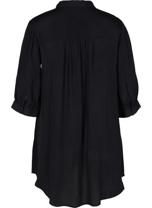 Viscose tunic with buttons and 3/4 sleeves, Black, Packshot image number 1