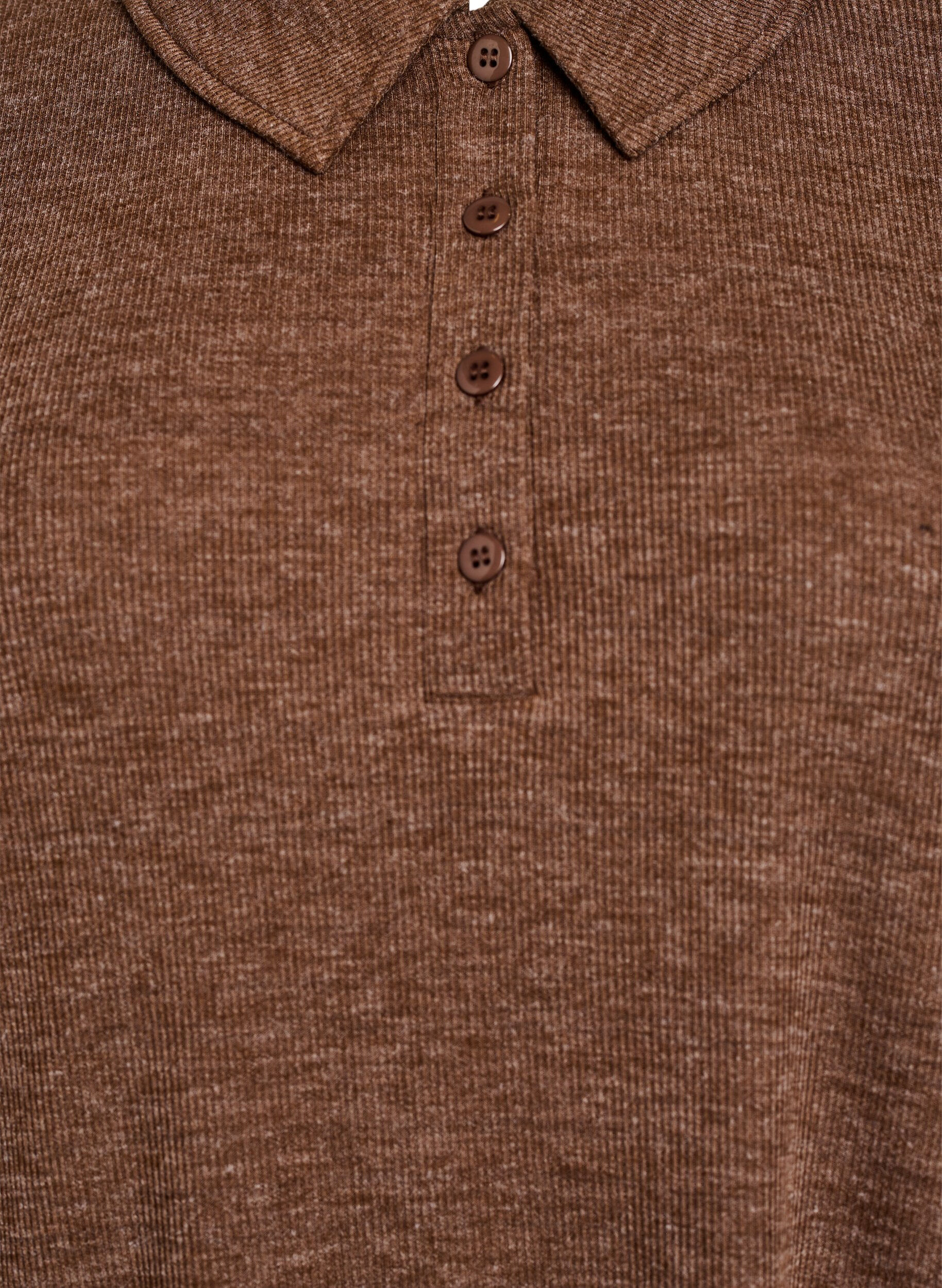 Zizzifashion Long-sleeved polo in stretchy ribbed quality, Brown, Packshot image number 2