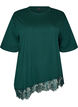 T-shirt with asymmetric lace hem, Green, Packshot image number 0