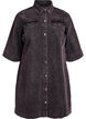 Short denim dress with chest pockets and short sleeves, Purple, Packshot image number 0