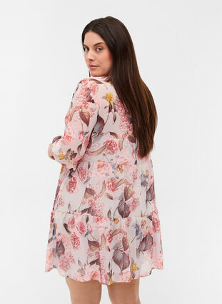 Floral Tunic with 3/4 sleeves and A-line, Light Lilac AOP, Model image number 1