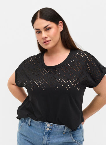 Cotton t-shirt with British embroidery, Black, Model image number 0