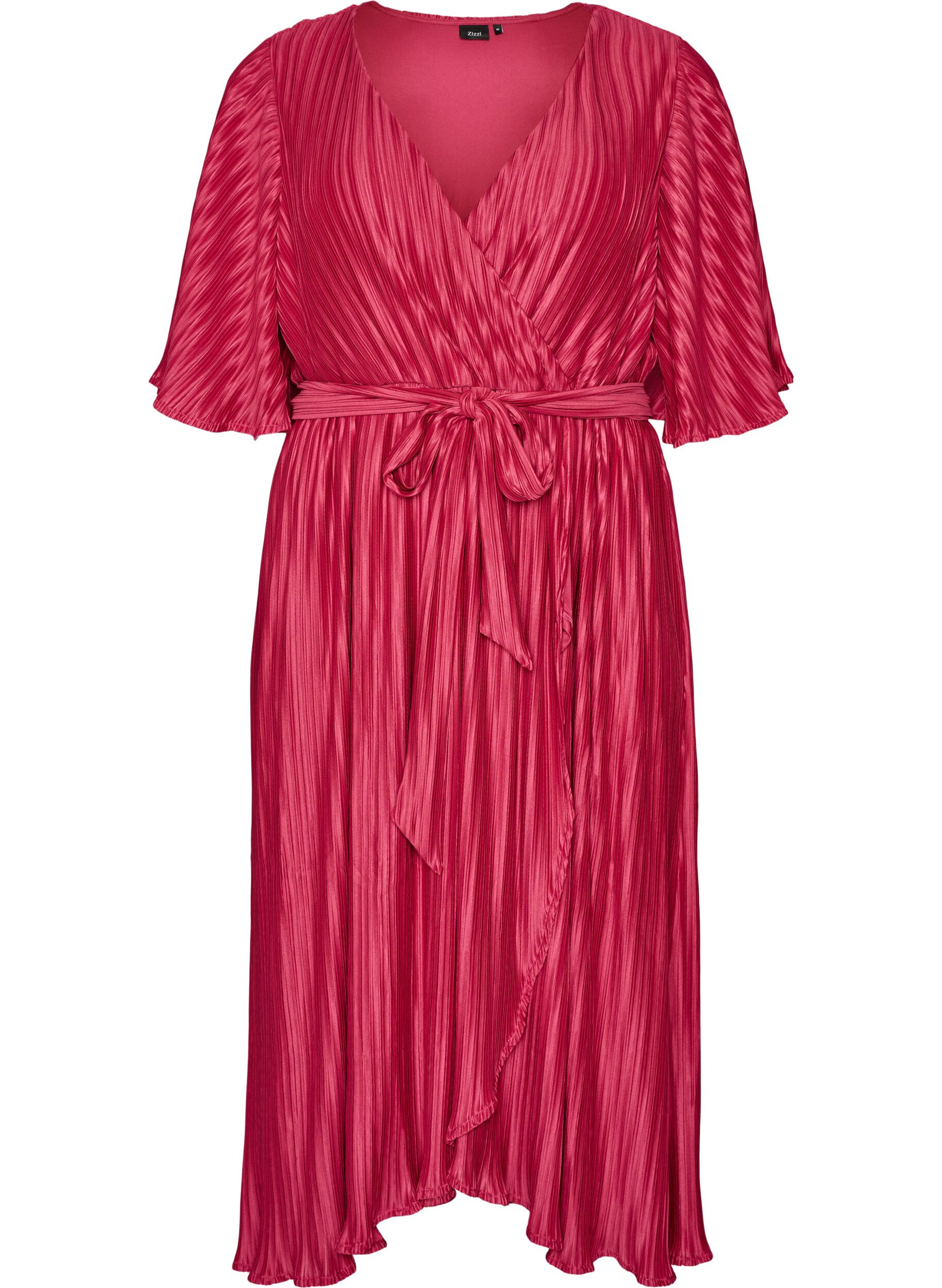 Zizzifashion Pleated midi dress with batwing sleeves, Pink, Packshot image number 0