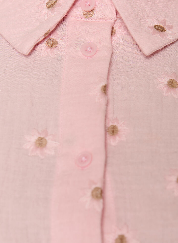 Shirt dress in cotton muslin with embroidered motifs, Rose, Packshot image number 2