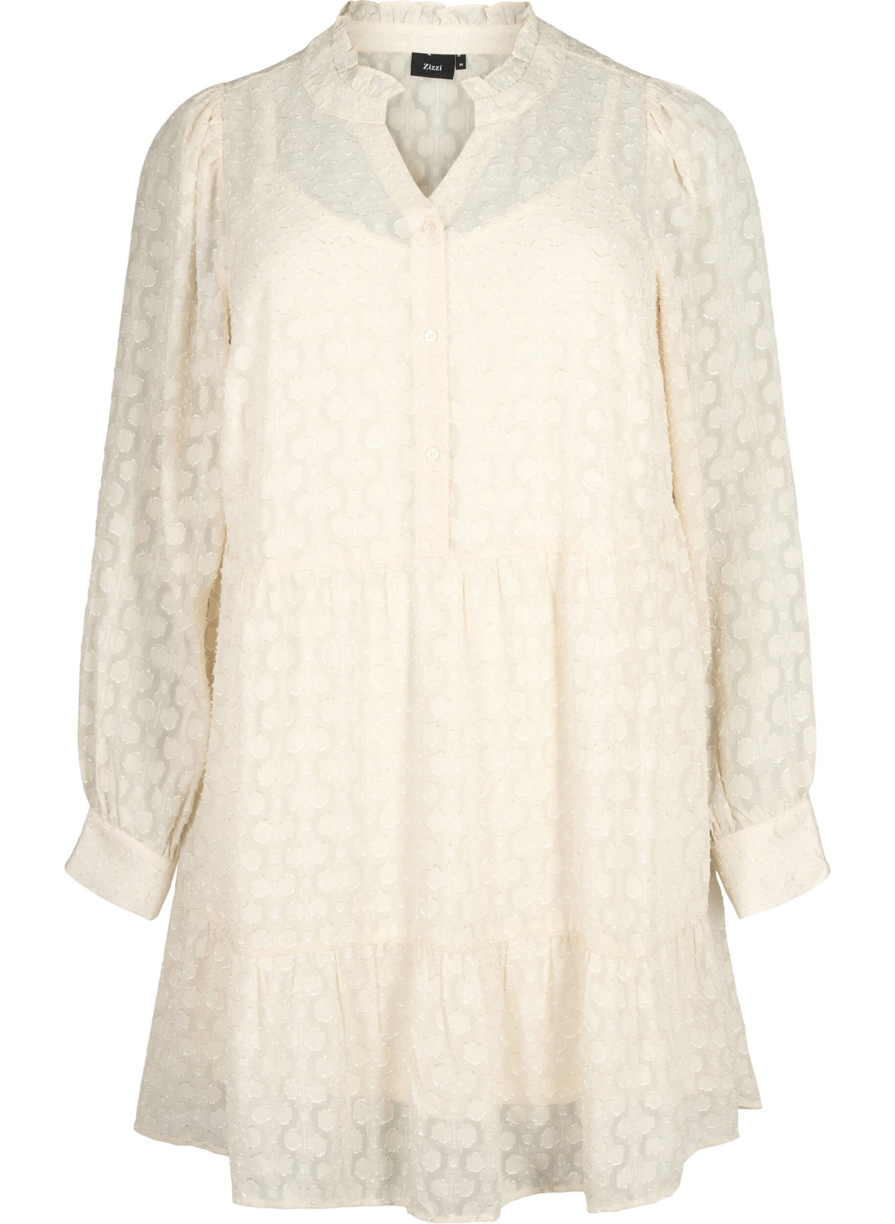 Zizzifashion Jacquard dress with ruffle collar, Birch, Packshot image number 0