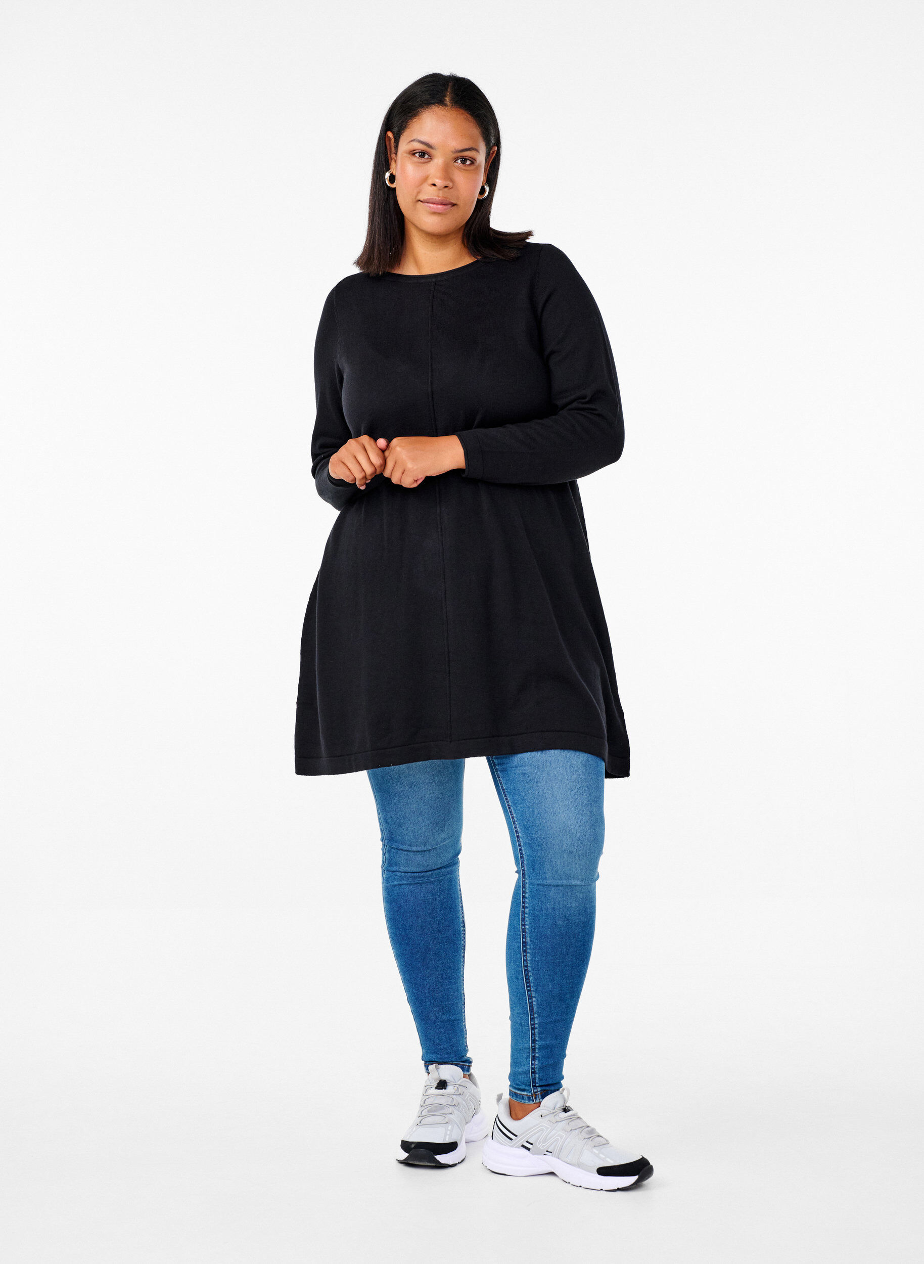 ZizzifashionKnitted dress in cotton-viscose blend, Black, Model image number 1