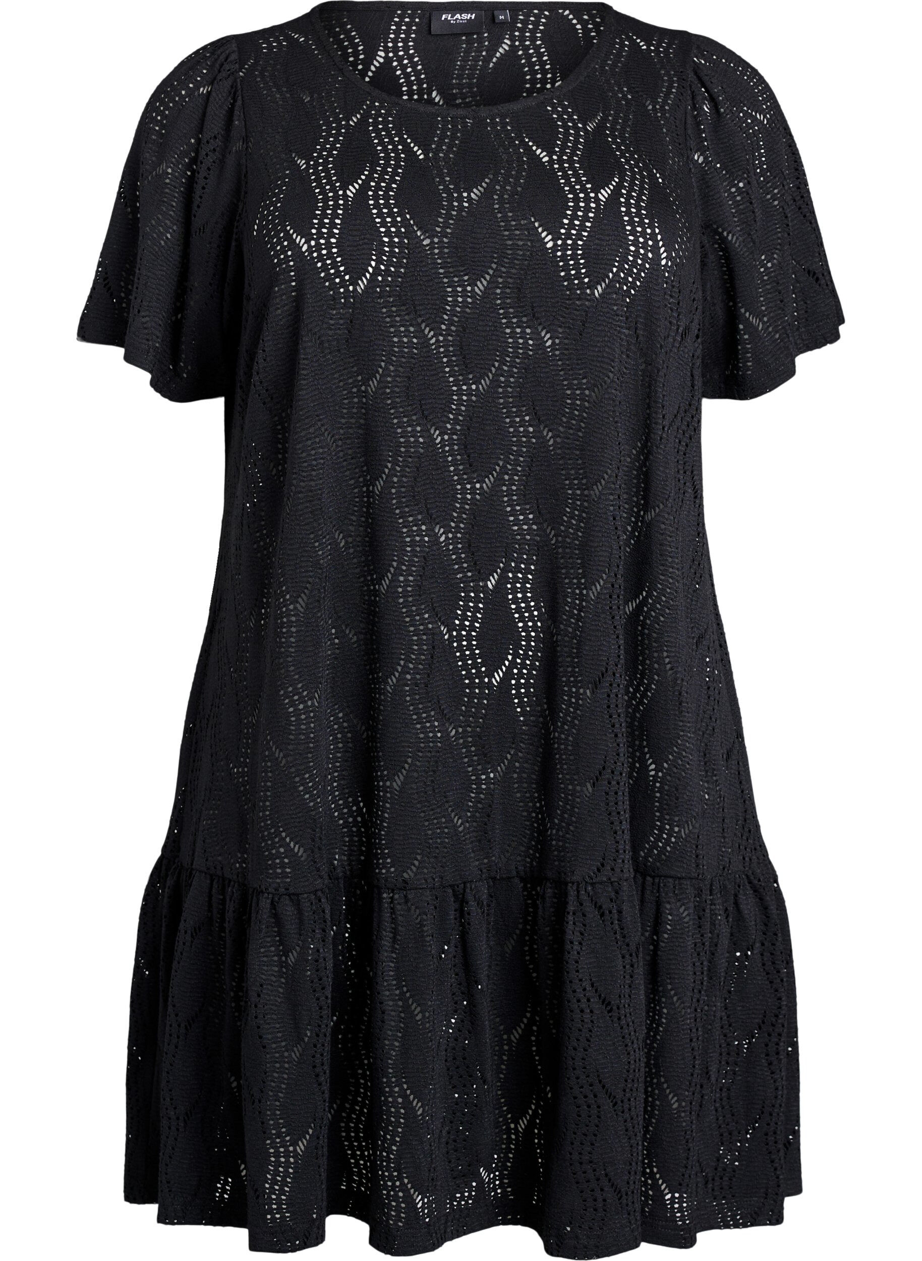 Zizzifashion FLASH - Short jersey dress with eyelet pattern, Black, Packshot image number 0