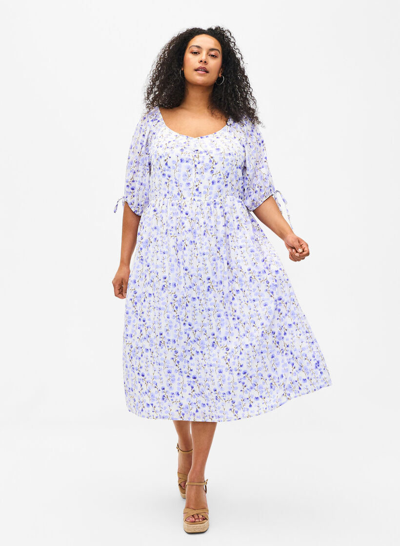 Summer dress with floral print and lace details, Sand Verbena AOP, Model image number 0