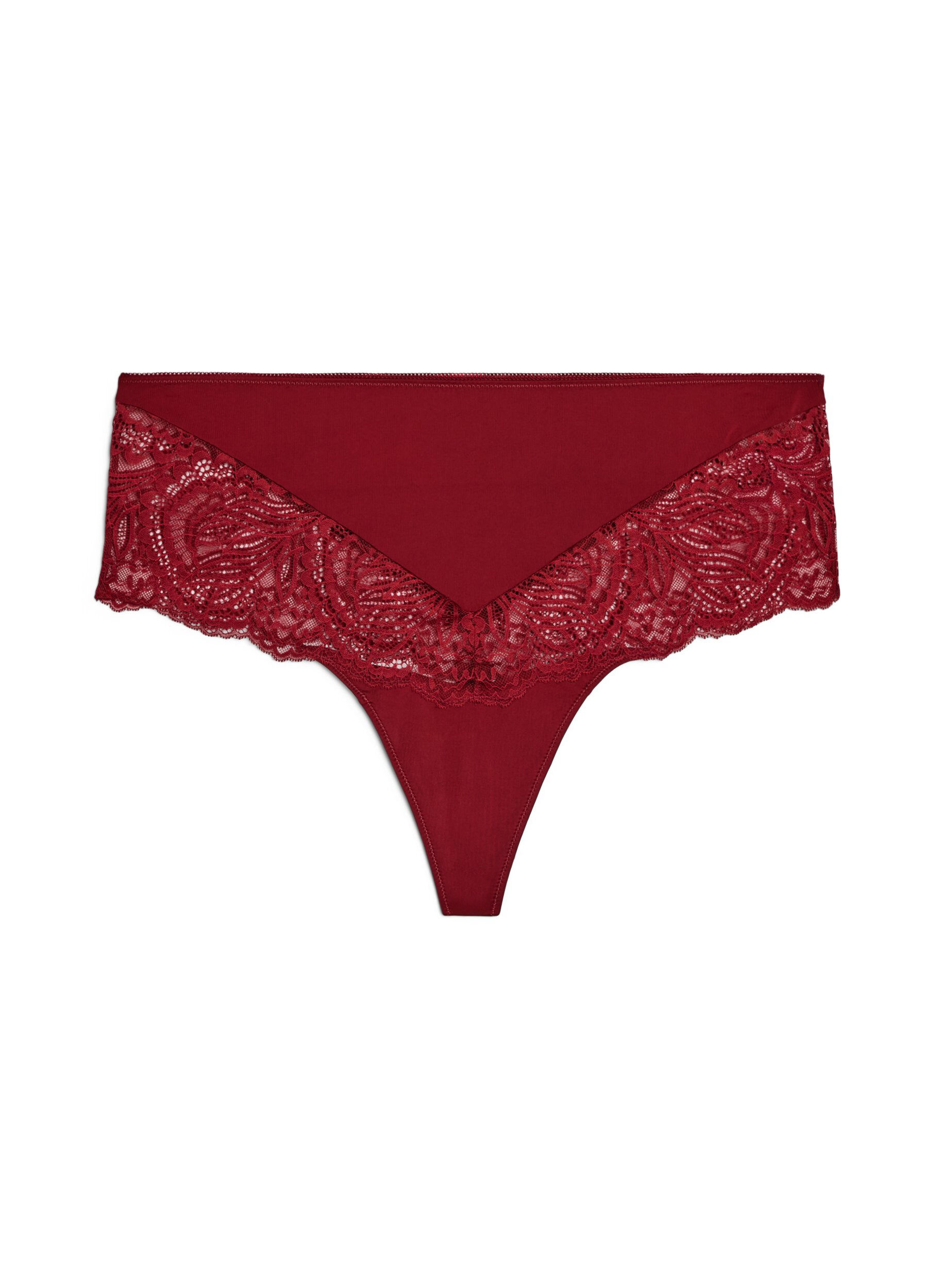 ZizzifashionHigh-waisted hipster thong with lace, Red, Packshot image number 0