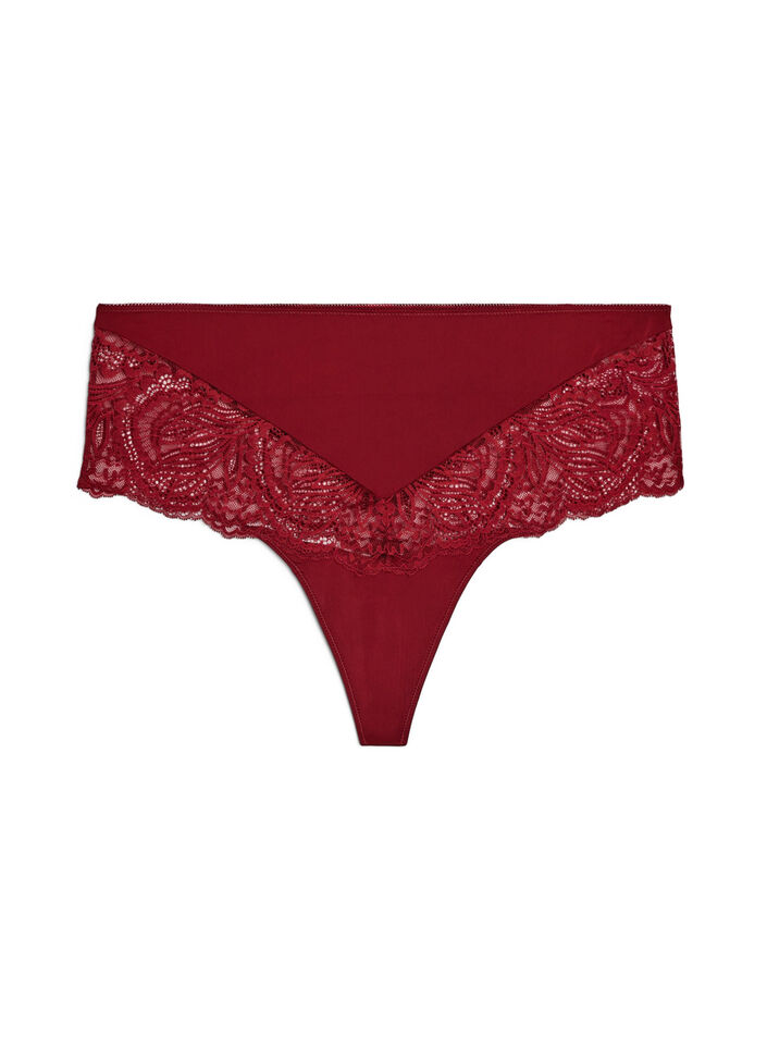High-waisted hipster thong with lace, Red, Packshot image number 0