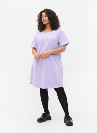 Sweater dress with short sleeves and slits, Lavender, Model image number 2